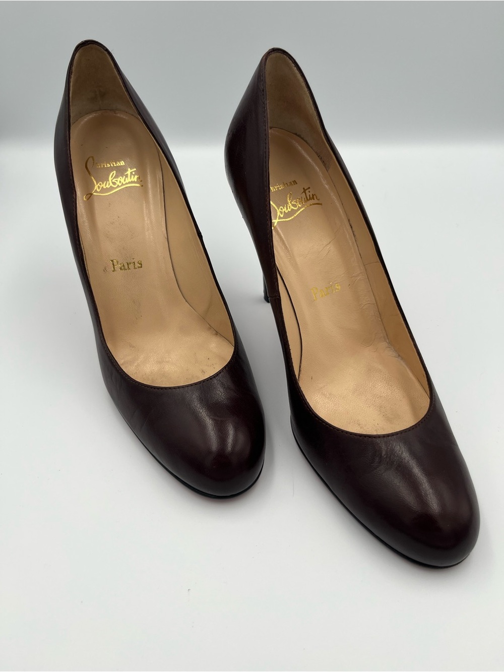 Christian Louboutin Women's Brown Leather 3 Inch Heels 39 1/2 Italy